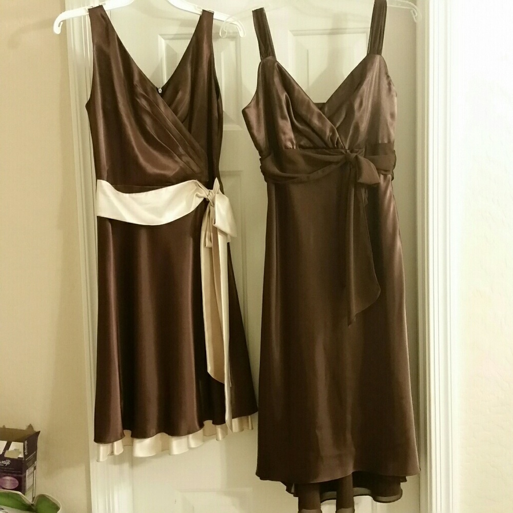 2 brown satin dress size 4-6